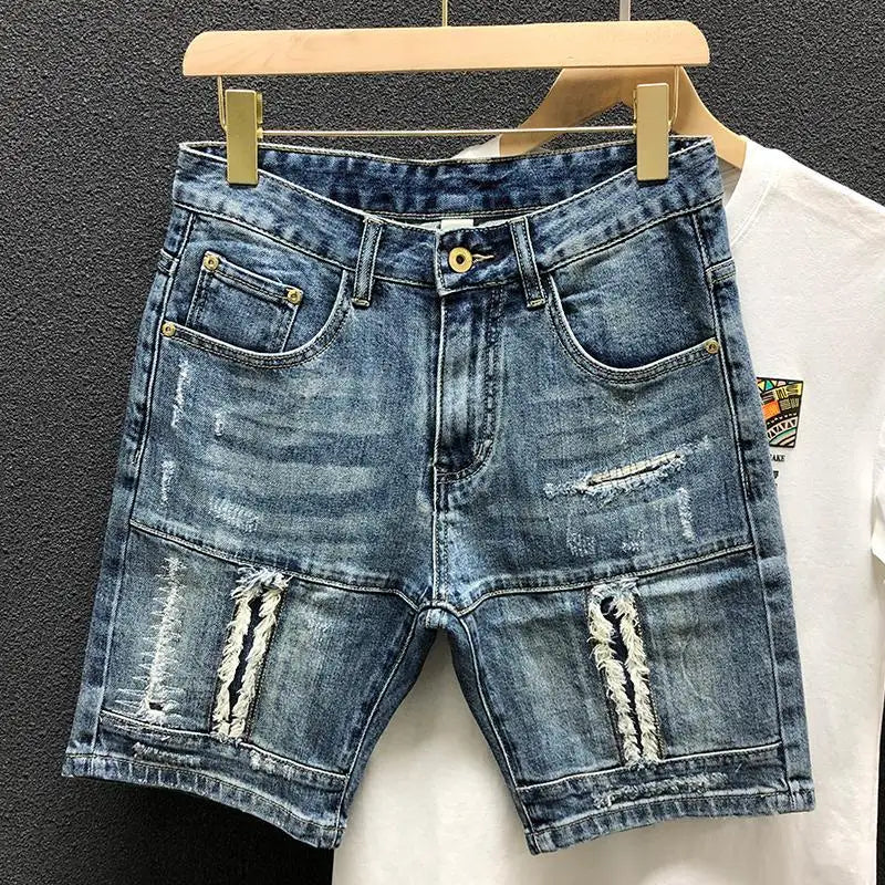 Summer Casual Denim Knee Length Jeans Shorts for Men with Ripped Holes Boyfriend Classic Streetwear Luxury Jeans Shorts for Men