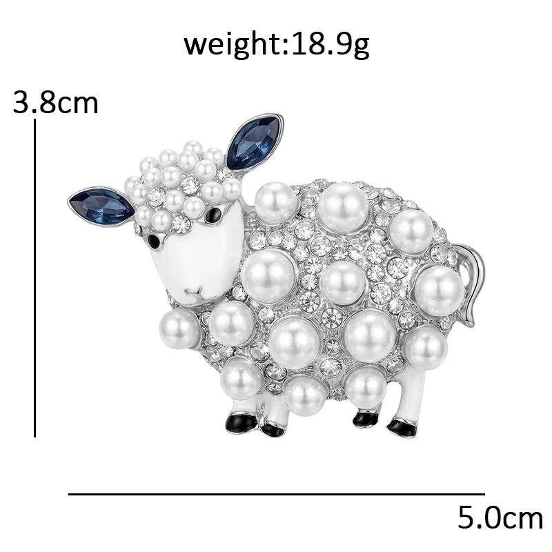 PENDRA Pearlbloom Rhinestone Sheep Brooch