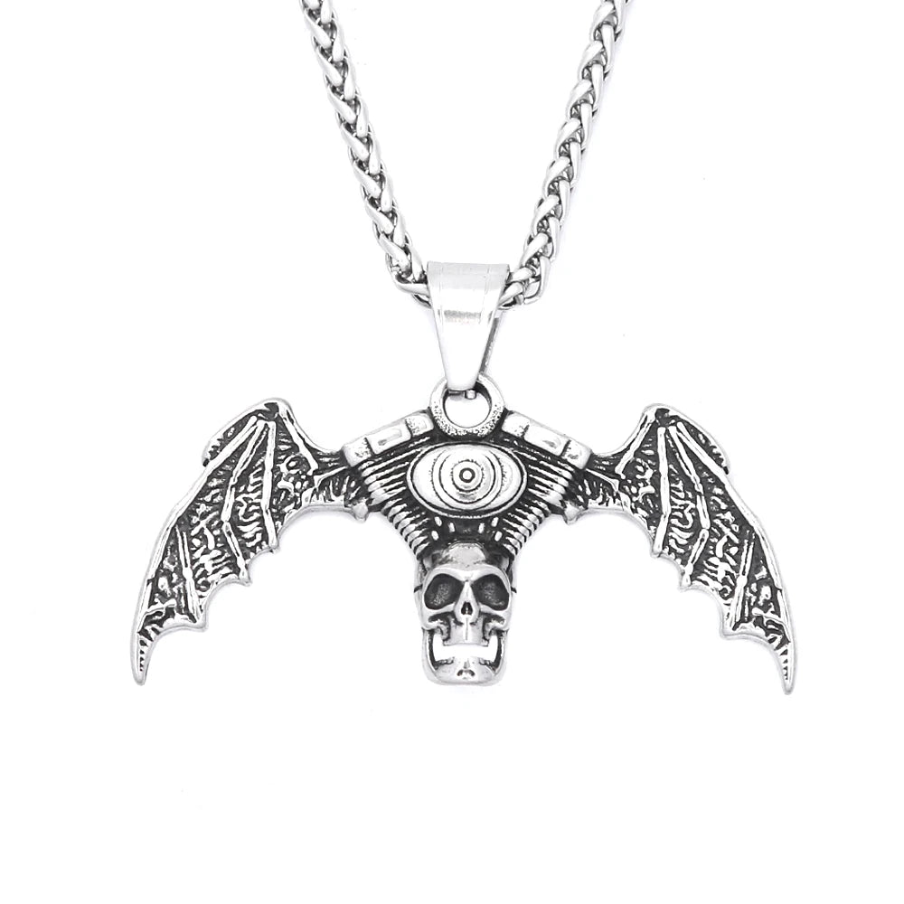 PENDRA Skullengine Gothic Skull Demon Wings Pendant