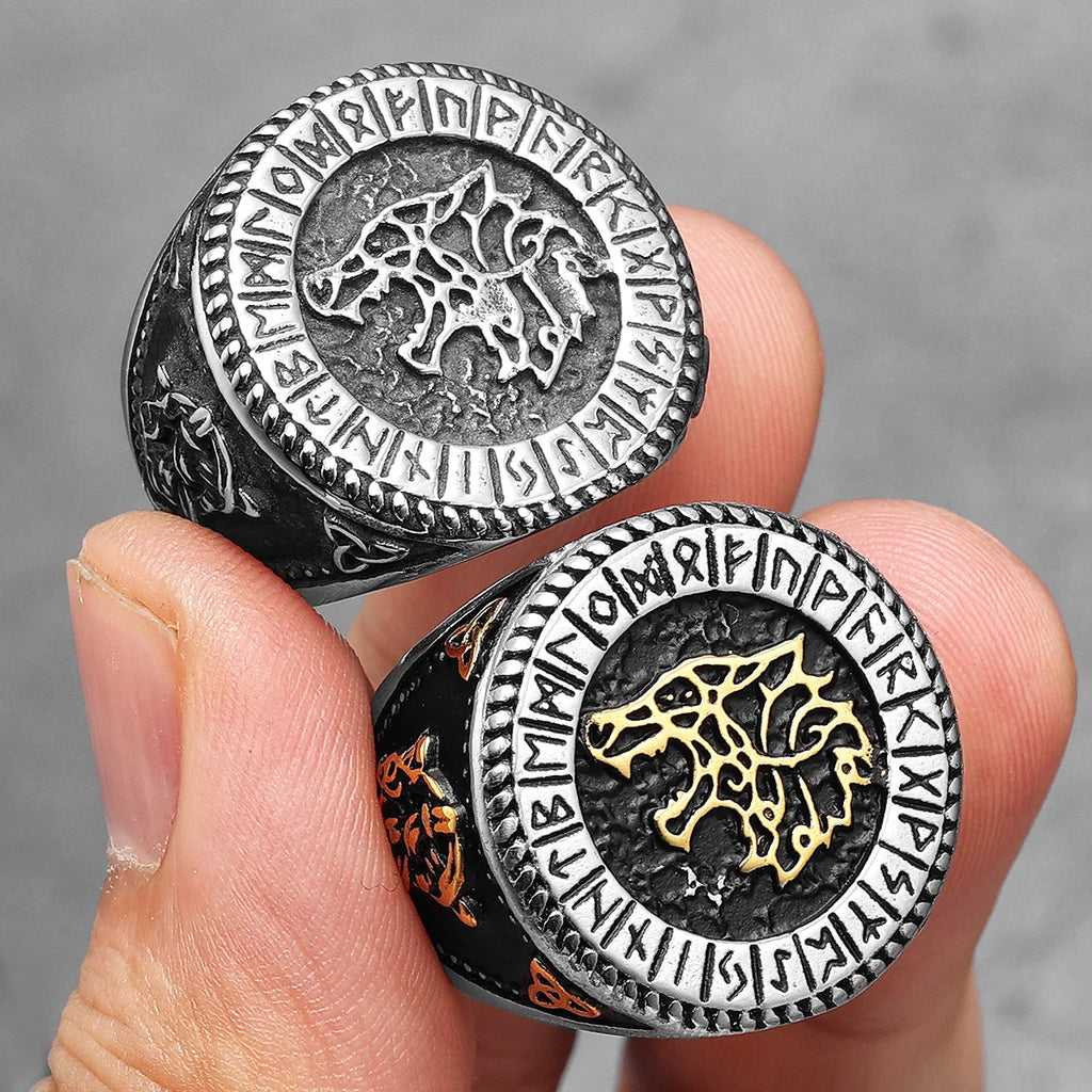 PENDRA Viking Runes Wolf Ring