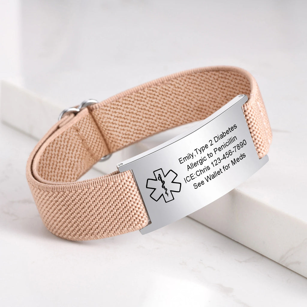 Medical Alert Bracelet for Men Women,Personalized Stainless Steel Elastic Strap Wristband,Gifts for Family Grandparents Patient