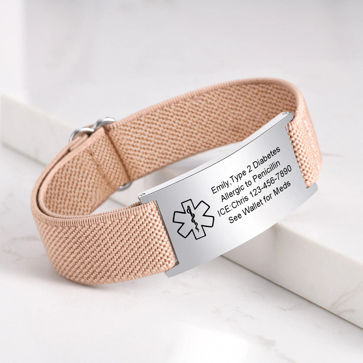 Medical Alert Bracelet for Men Women,Personalized Stainless Steel Elastic Strap Wristband,Gifts for Family Grandparents Patient