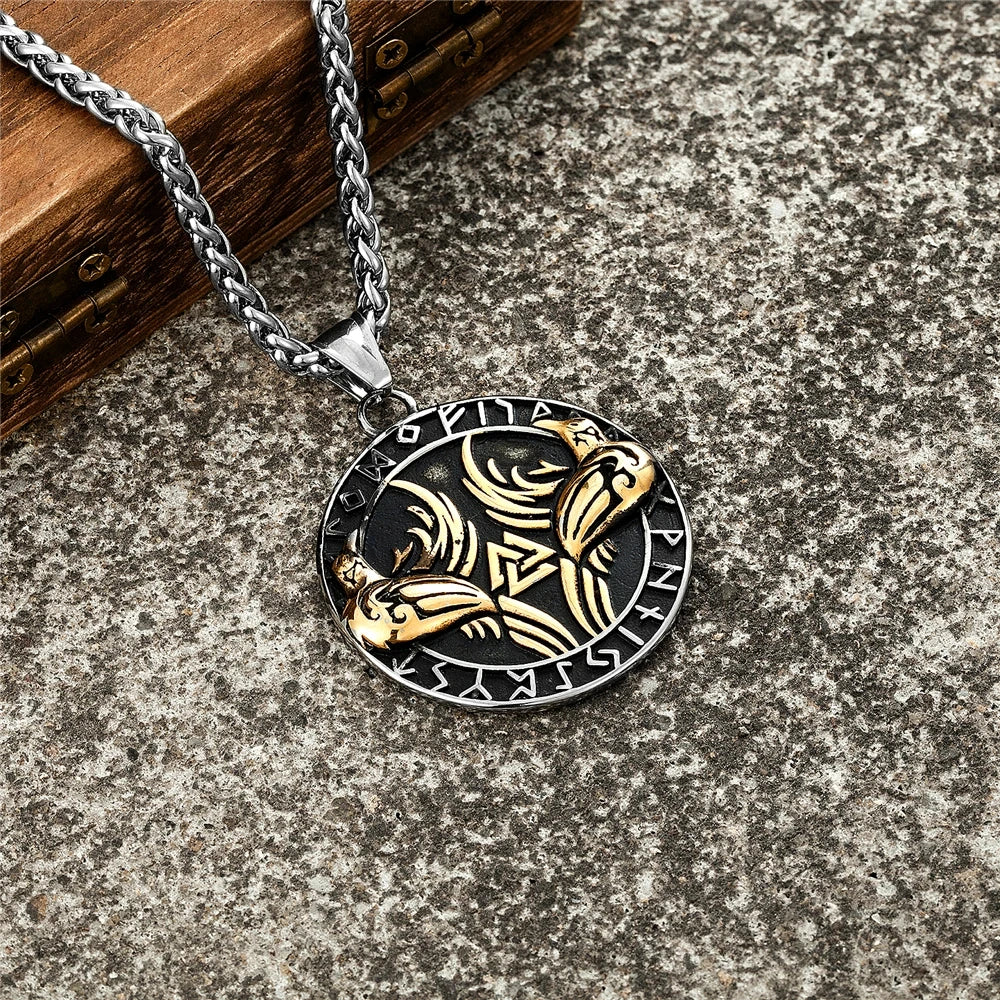 PENDRA Crow Rune Vegvisir Necklace