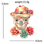 PENDRA Retro Wear Flowers Hat Skull Brooch