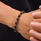6/8/10mm Black Natural Stone Beaded Bracelets for Men,Obsidian Hematite Tiger Eye Beads Bracelets,Health Protection Soul Jewelry