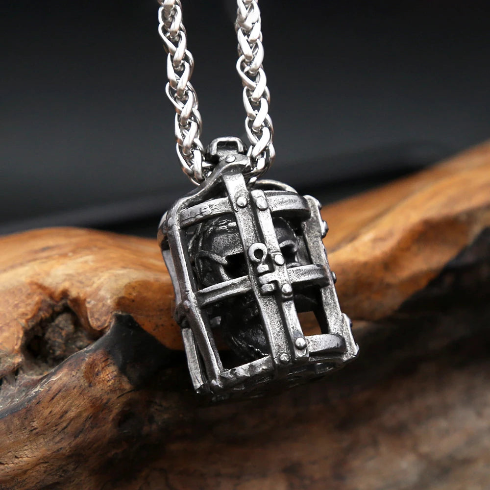 PENDRA Skullcage Gothic Cage Skull Pendant Necklace