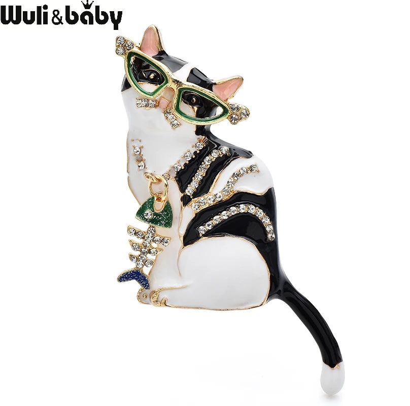PENDRA Fishbone Cat Enamel Animal Brooch