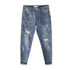 Casual Spring and Autumn Slim Denim Pencil Pants Men's Jean 2024 New Broken Hole Slim Fit Beggar Design High Street Washed Jeans