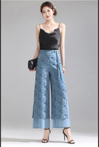 Chiffon Wide Wide Trousers Female Elegant Vintage New Pants Summer Thin Split Loose Skirt Pants Women Black Green
