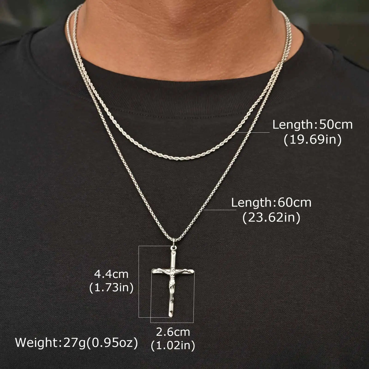 2pcs Catholic Crucifixion Necklace for Men,Stainless Steel Stacked Cross Chain Necklace,Birthday Party Punk Jewelry Gift