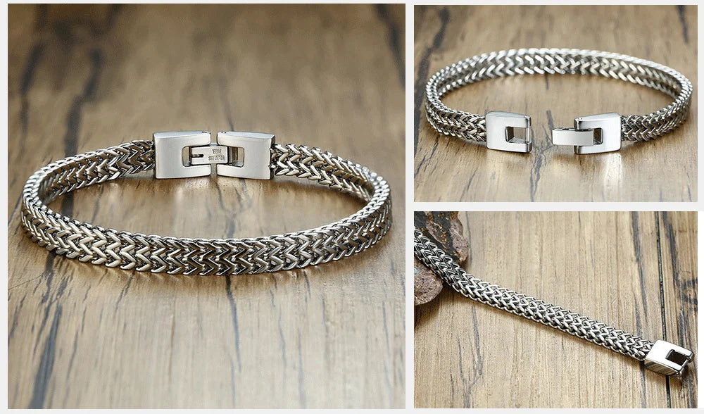 Stylish Stainless Steel Bali Foxtail Chain Bracelet for Men,Double Franco Link Chain Bracelets,Male Jewelry Gift for Dad Son