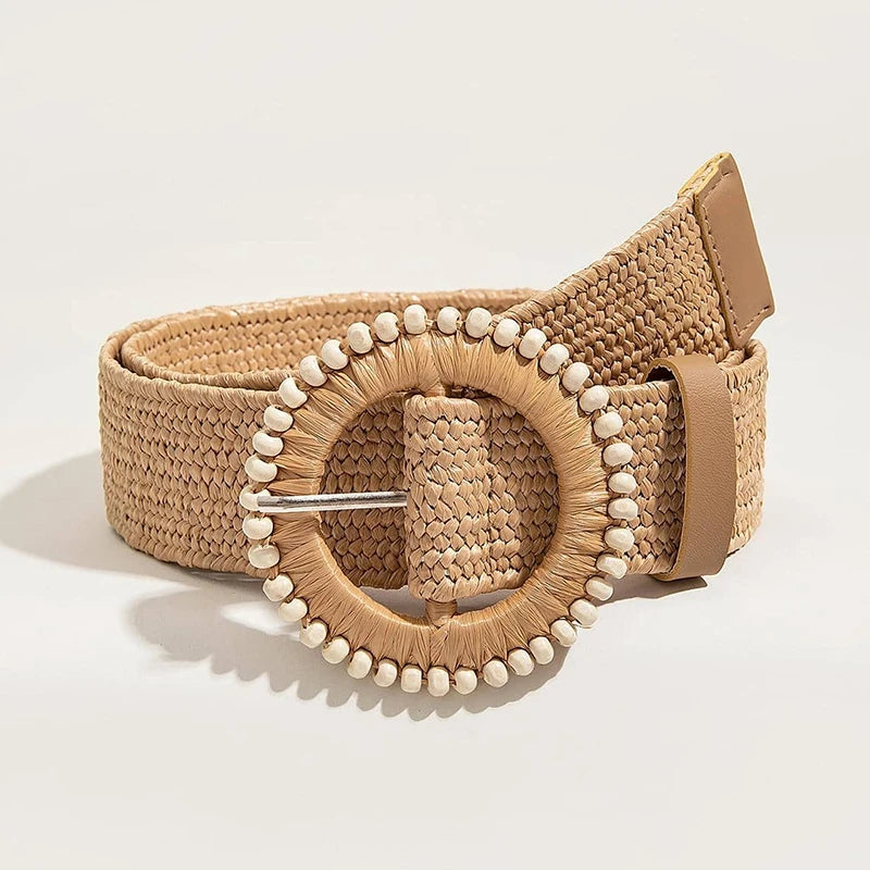 PENDRA Zaraellea Straw Round Buckle Boho Belt