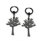 Stainless Steel Music Band Hip Hop Tree of Life Hoop Earrings for Women Silver Color Gothic Punk Earring Jewelry Gift E3404S06