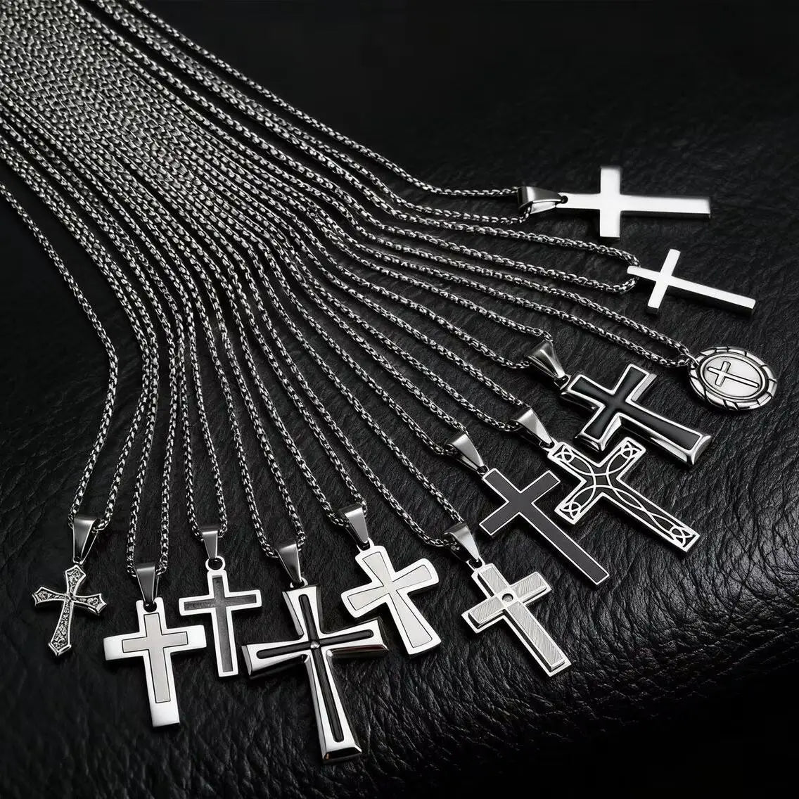 Hip Hop Punk Cross Necklace for Men,Waterproof Stainless Steel Plain Cross Pendant Necklace,Vintage Casual Jewelry Gift