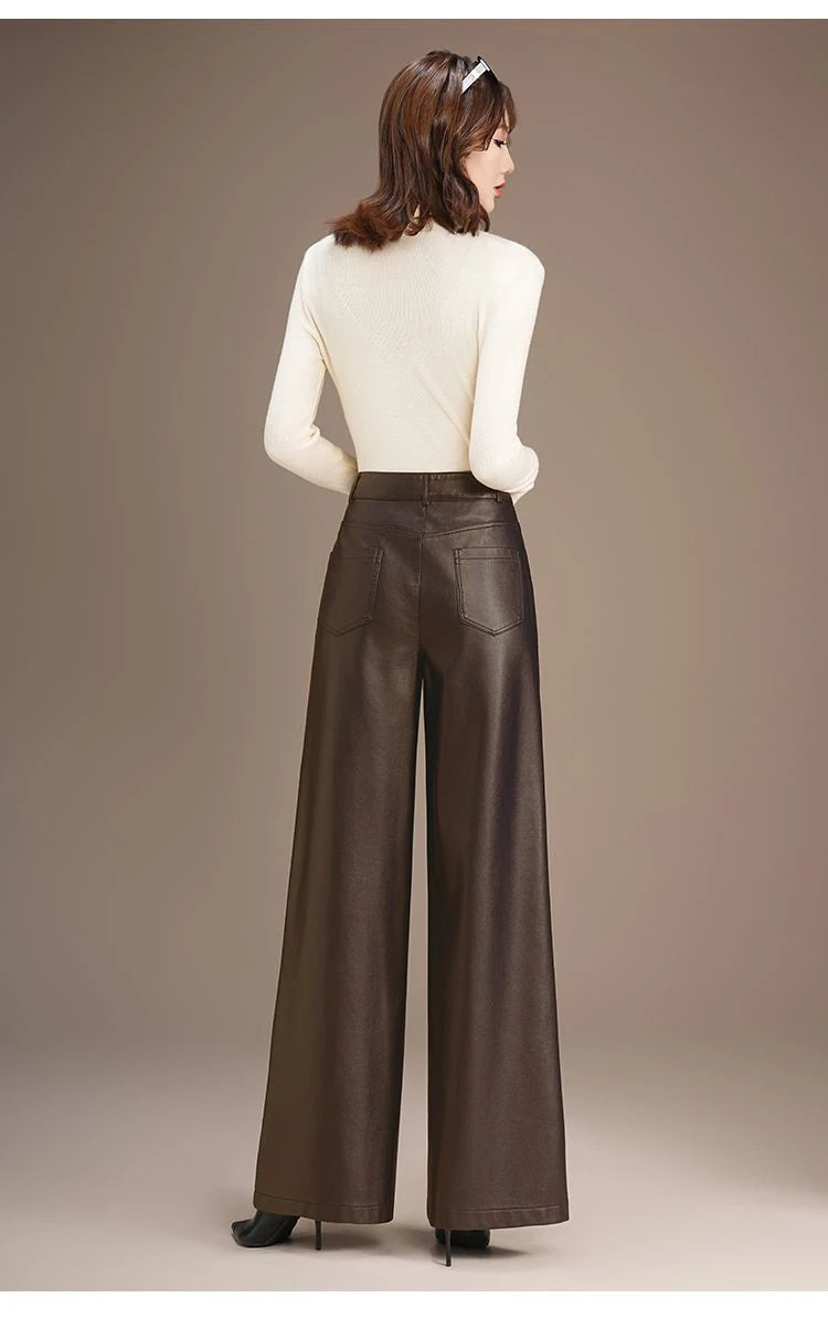 PENDRA Warm Drape Wide Leg PU Leather Pants