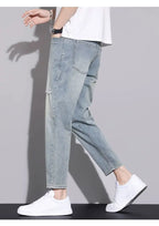 Ripped Jeans Men's 2025 Summer New Trendy Brand Ruffian Handsome Slim-fitting Elastic Straight Trendy Casual Cargo Work Pants