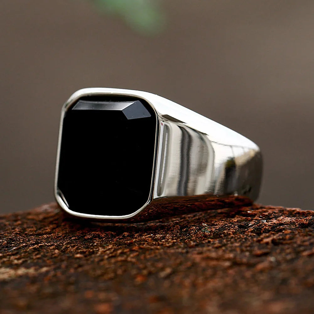 PENDRA Noirzircon Stainless Steel Black Zircon Ring