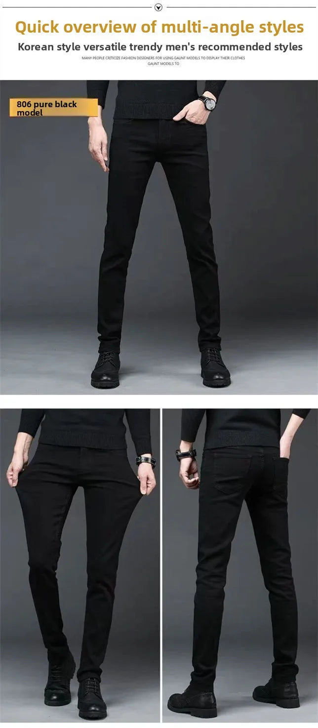 Denim Winter Velvet Thickened Slim-fitting Small Feet Elastic Casual Warm Men's Pants Cotton Trousers Jeans for Men Streetwear