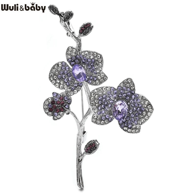 PENDRA Orchidelle Purple Rhinestone Orchid Brooch