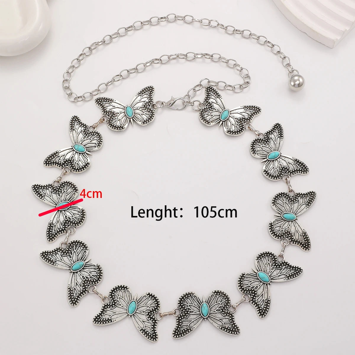 PENDRA Seraina Metal Silver Boho Waist Chain Belt