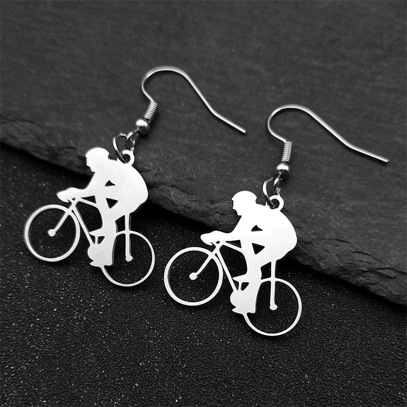 Hiphop Bike Man Dangle Earrings For Women Men Stainless Steel Gold Silver Color Male Drop Earring Jewelry Gifts