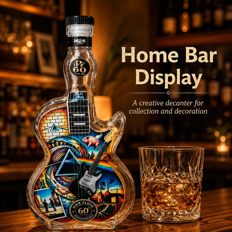 Pink Floyd  Rock Music Inspired Glass Whiskey Decanter Creative Guitar Liquor Bottle Collector Display Gift for Music Fans