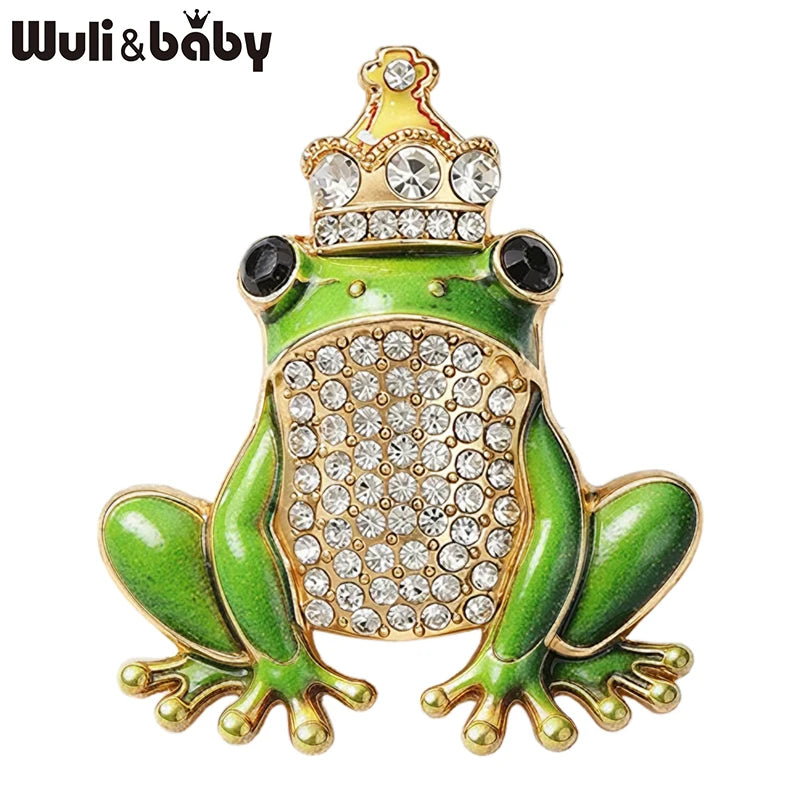 PENDRA Crowned Frog Rhinestone Brooch