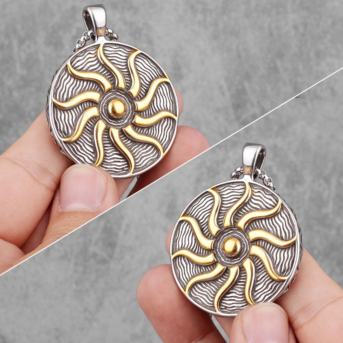 PENDRA Apollo Talisman Sun Steel Necklace