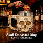 Halloween Spooky Skull Stein Mug 3D Relief Skeleton Pattern Stainless Steel Inner Tank Gothic Pub Bar Whiskey Wine Drink Cup