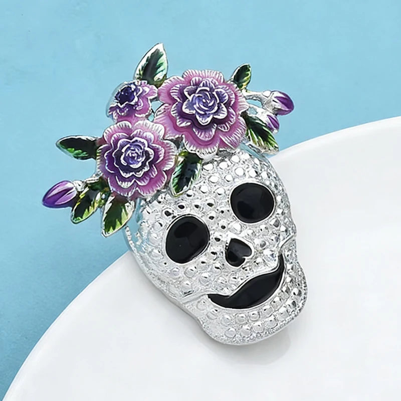 PENDRA Wear Flowers Skull Brooch