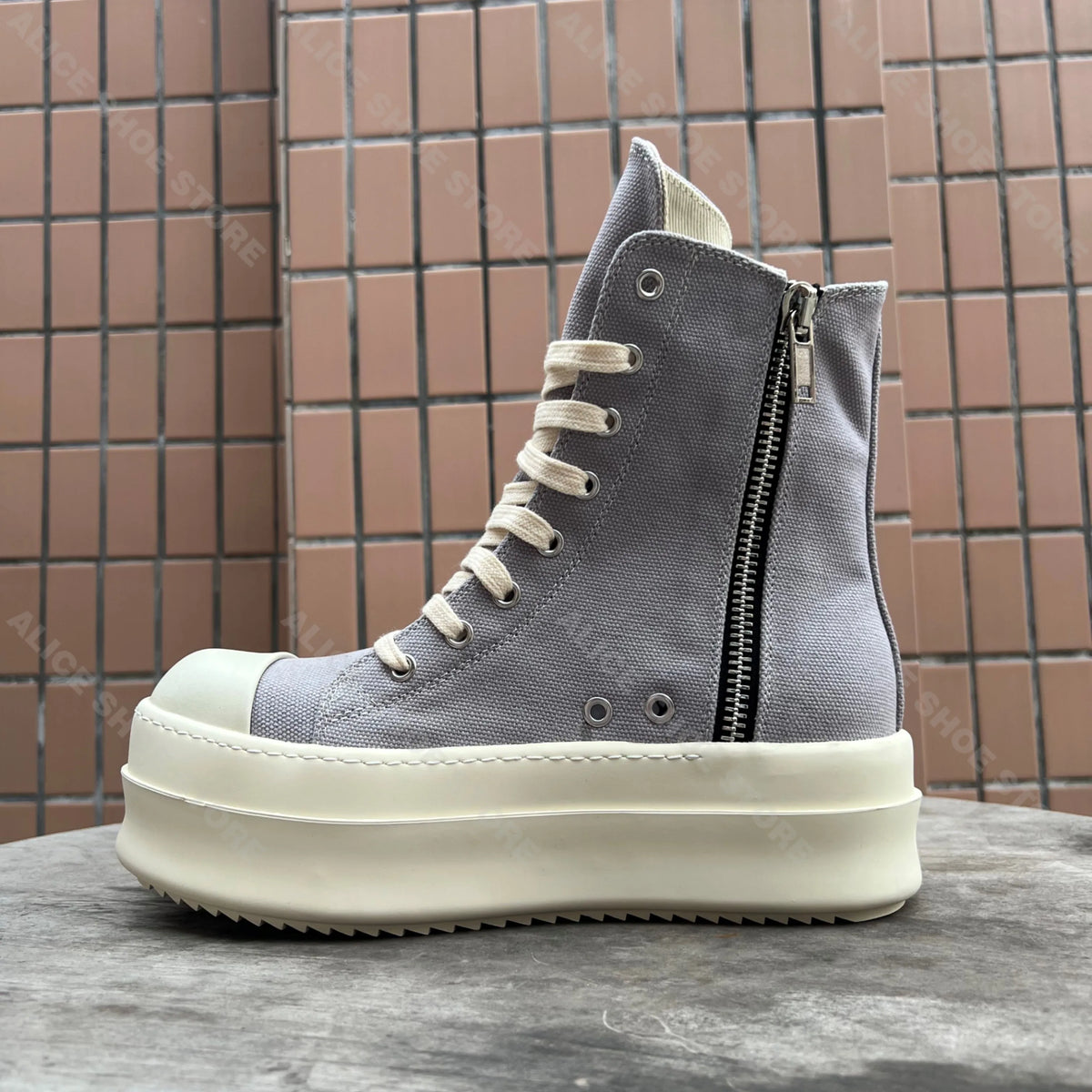 Luxury Men Shoe Grey Geobasket Canvas Zip Royal Designer Women Ankle Boot Platform 6cm High Dress Shoe Casual Flat Street Shoe