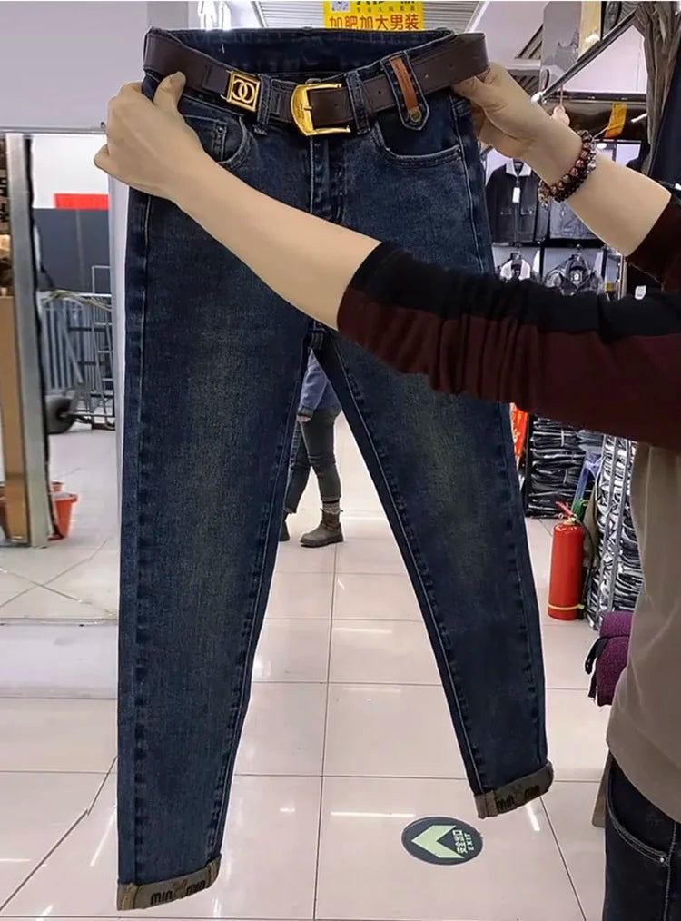 Y2k Women Jeans 2024 New High-waisted Large Size Women's Pants Radish Haren Pants Thin Stretch Nine Points Daddy Pants Fashion