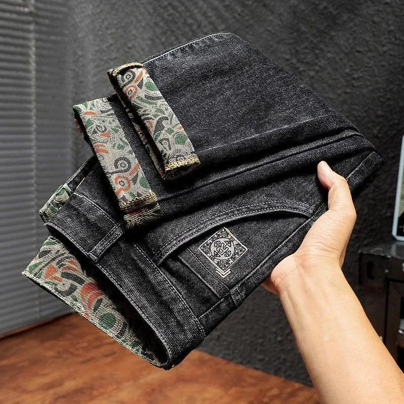 Men's Work Pants 2025 Spring Autumn Men's Casual Jeans New Slim Foot-bound Pants Explosive Street Luxury Washed Elastic Trousers