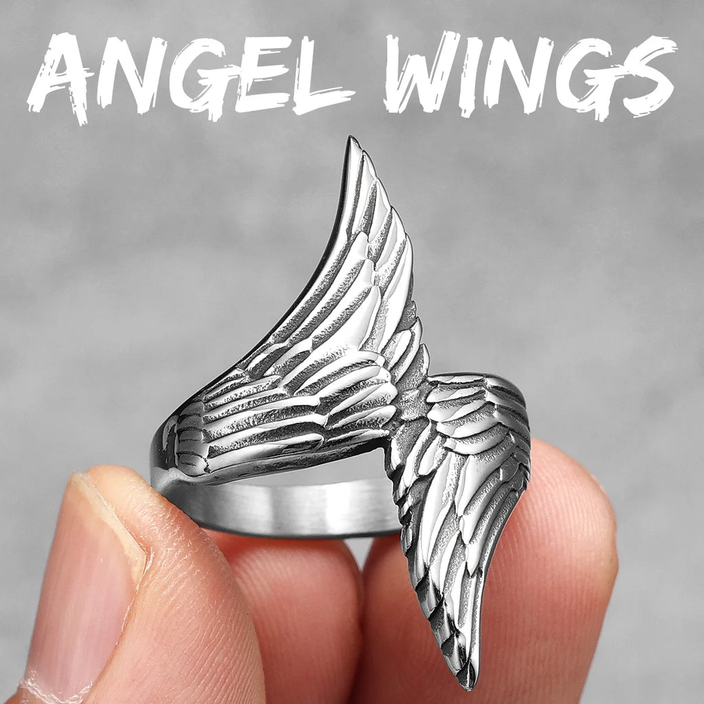 PENDRA Angel Wings Biker Steel Ring