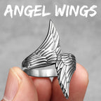 PENDRA Angel Wings Biker Steel Ring