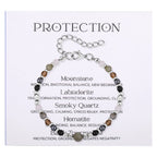 Healing Natural Stone Beaded Bracelets for Men Boys,Hip Hop Metal Adjustable Beaded Wristband,Causal Jewelry Gift