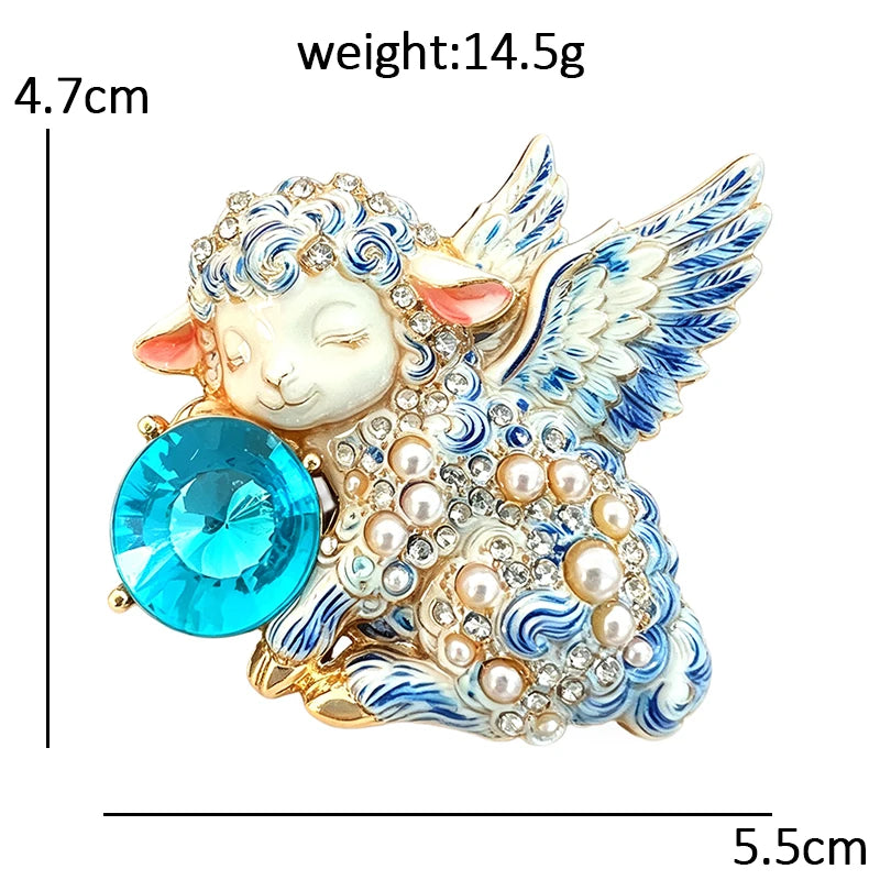 PENDRA Angel Sheep Crystal Animal Brooch