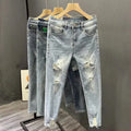 Luxury Fashion Designer Clothes Ripped Jeans Men's Trendy Brand 2025 Summer Ruffian Handsome Slim-fit Pants Elastic Thin Pants