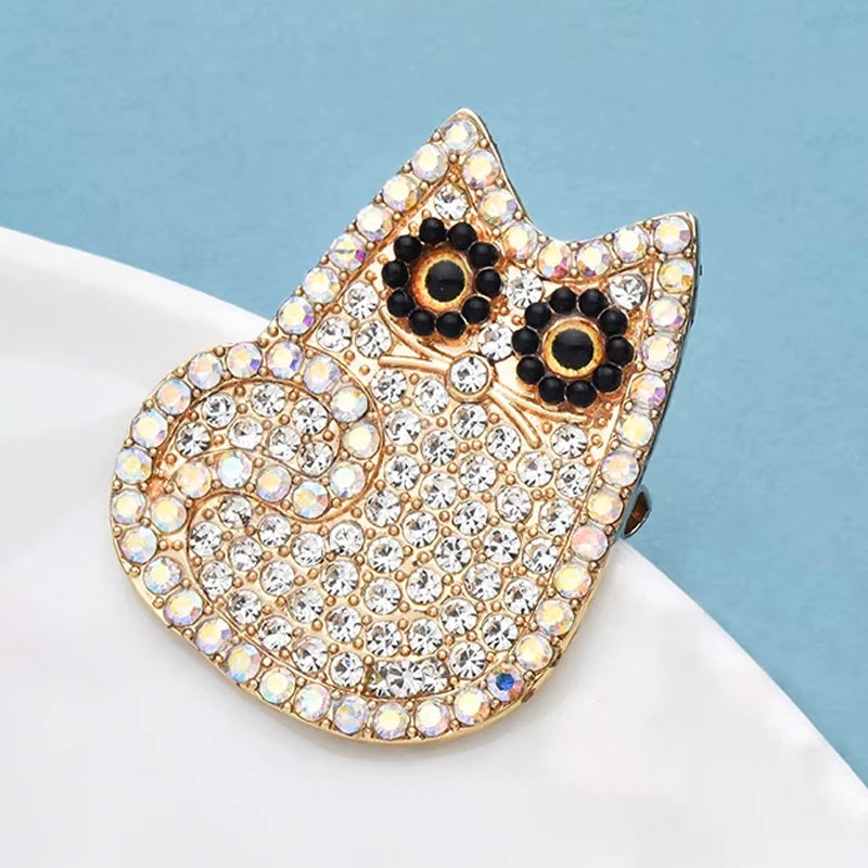 PENDRA Twinklecat 2-Color Rhinestone Cat Brooch