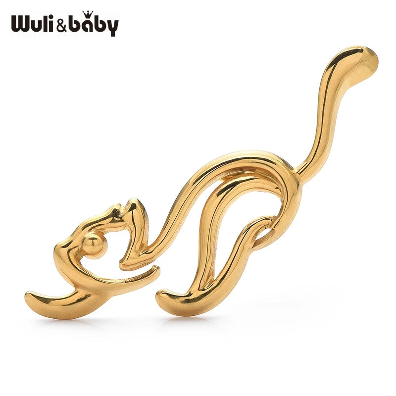 Wuli&baby Stainless Steel Playing Cat Women Brooch Pin Fashion Jewelry Accessory Animal Badge