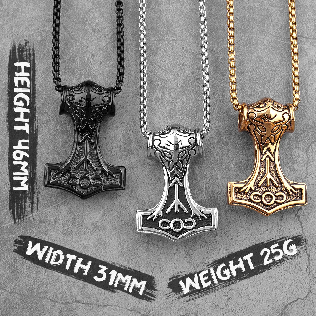 PENDRA Thor's Hammer Boyfriend Steel Necklace