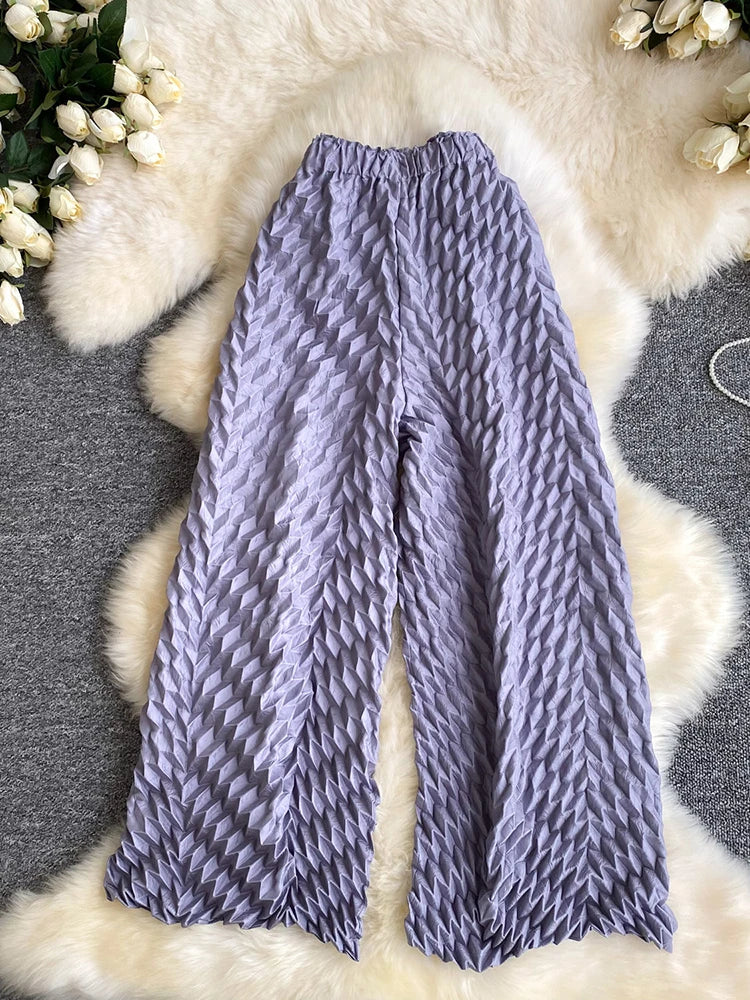 Lazy style high waisted casual wide leg pants women in spring and summer new stretch solid color loose versatile pants