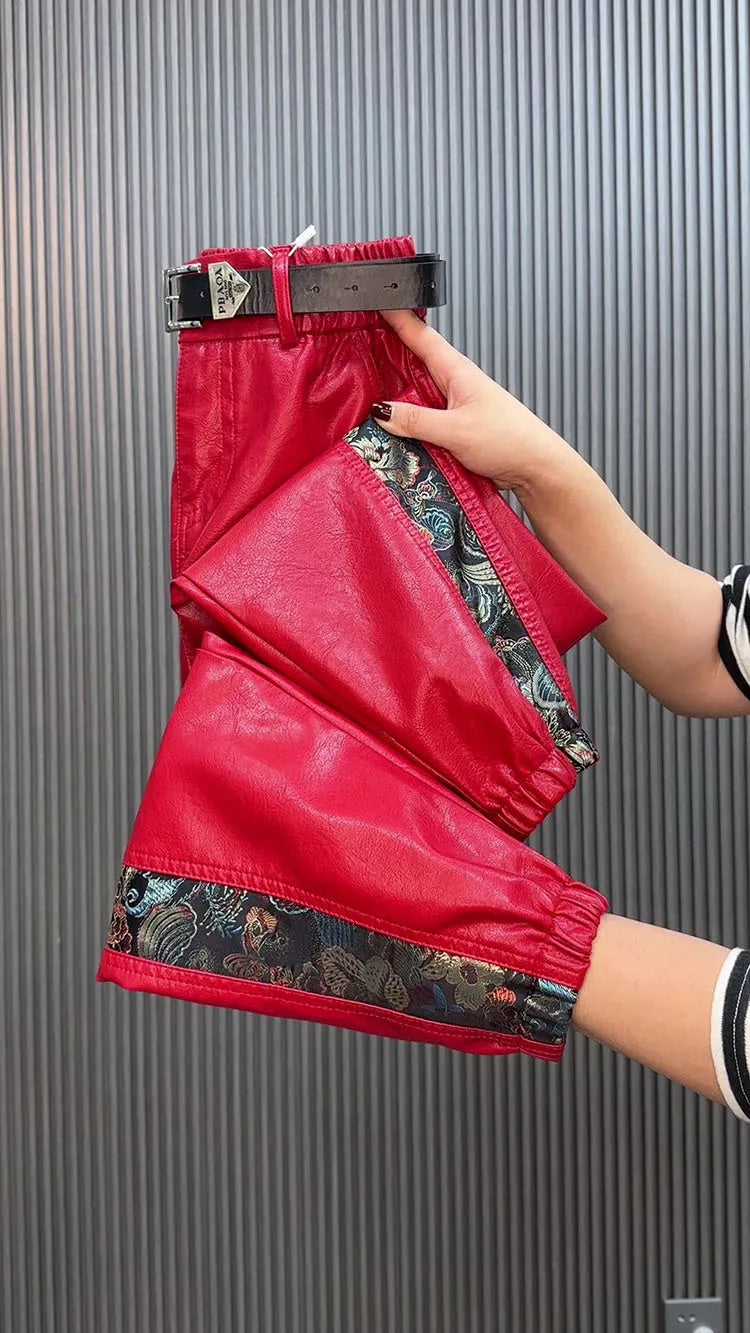 PENDRA Panelled High Waist Straight PU Leather Pants