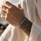 Bohemian Natural Stone Beads Bracelet for Men,Handmade Turquoise Adjustable Rope Wristband,Summer Trendy Jewelry Gift