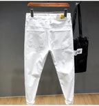 Spring New Ripped Jeans Men's Slim-fitting Elastic Simple Solid Casual Trousers Trendy Men's Trousers White Denim Jeans Hombre