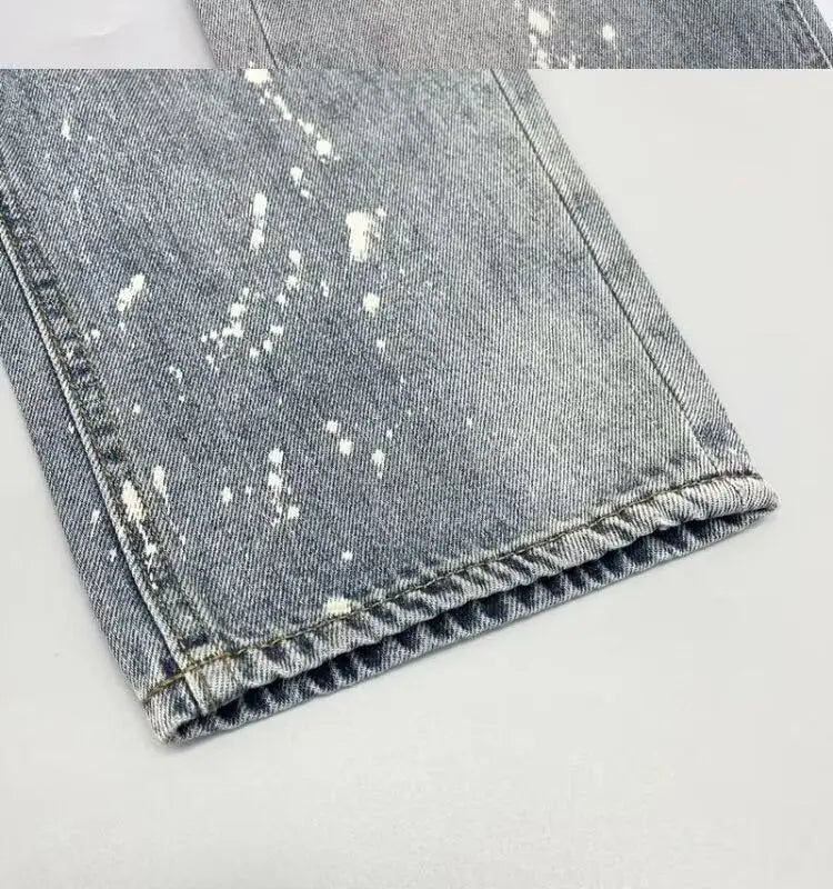 2026 Washed Light Blue Ripped Jeans Men's Straight High Street Trendy Brand Ragged Beggar Pants Large Size Trousers Cargo Pants