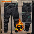 Winter Pants Brushed Denim Fabric Korean Style Clothes Luxury Street Men's Boots Cut Stretch Slim Plush Wool Thicken Jeans Pants