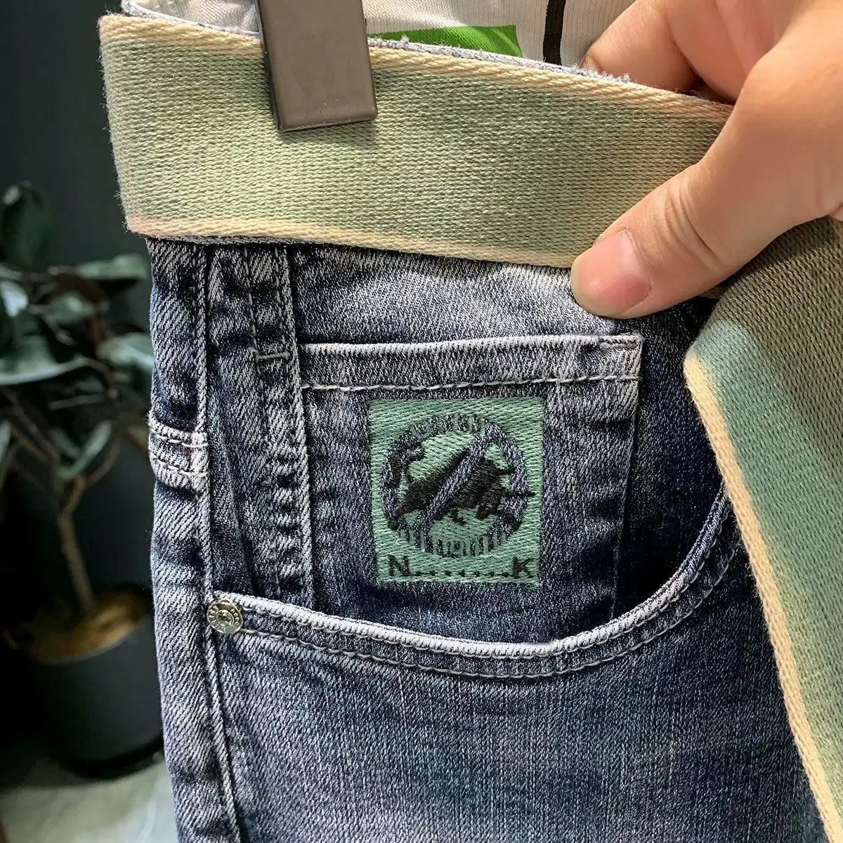 High-End 2023 Casual Cotton Luxury Men's Jeans with Embroidery for 2023 Spring and Autumn Work Straight Denim Pants for Men