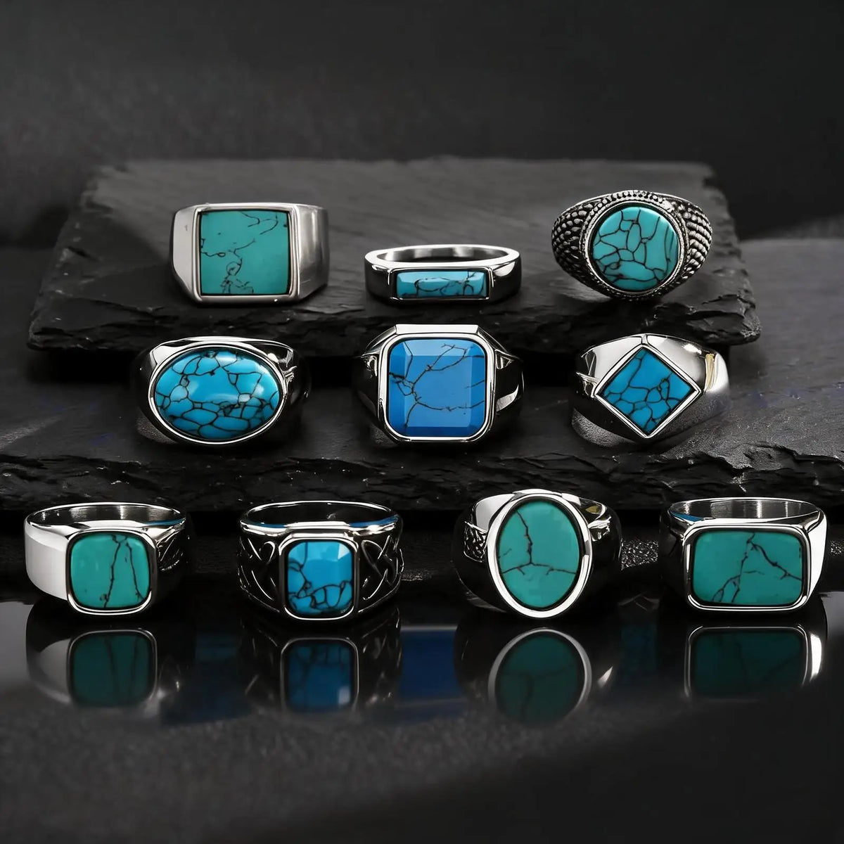 PENDRA Turquoise Dad Steel Ring