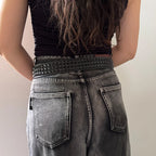 PENDRA Noraellea Rhinestone Black Pin Buckle Rivet Studded Belt